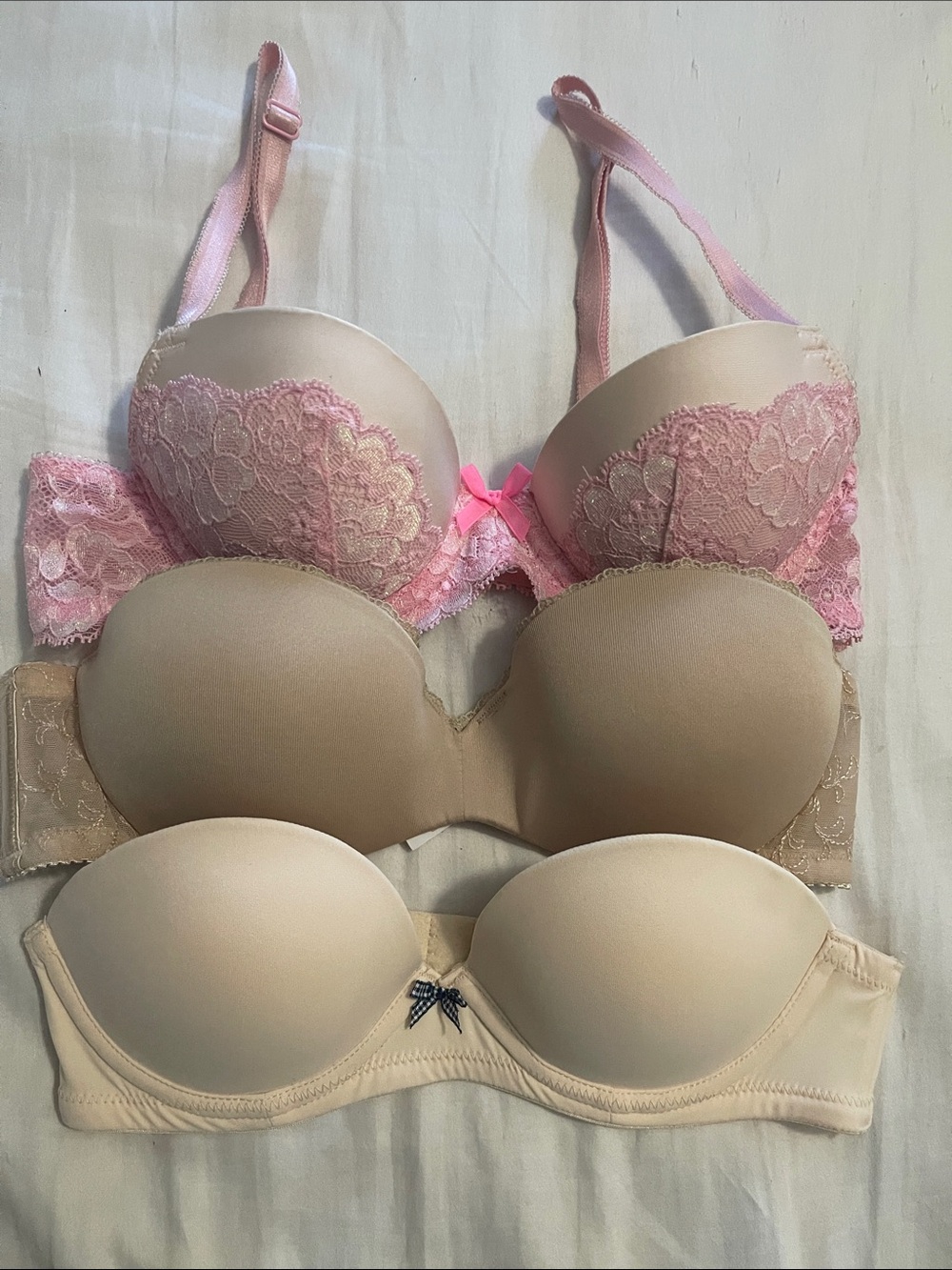 Victoria's Secret Pink Lace & Nude T-Shirt Bras Trio